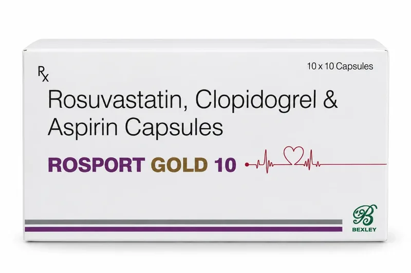 ROSPORT GOLD 10 - Rosuvastatin, Clopidogrel & Aspirin Capsules by Bexley LifeScience